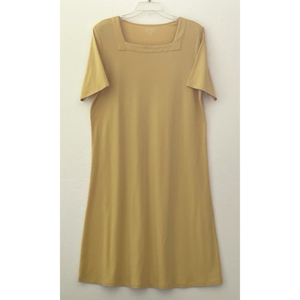 Vicki Wayne Midi Dress XL Yellow Square Neck Cotton Blend Casual T-Shirt Dress